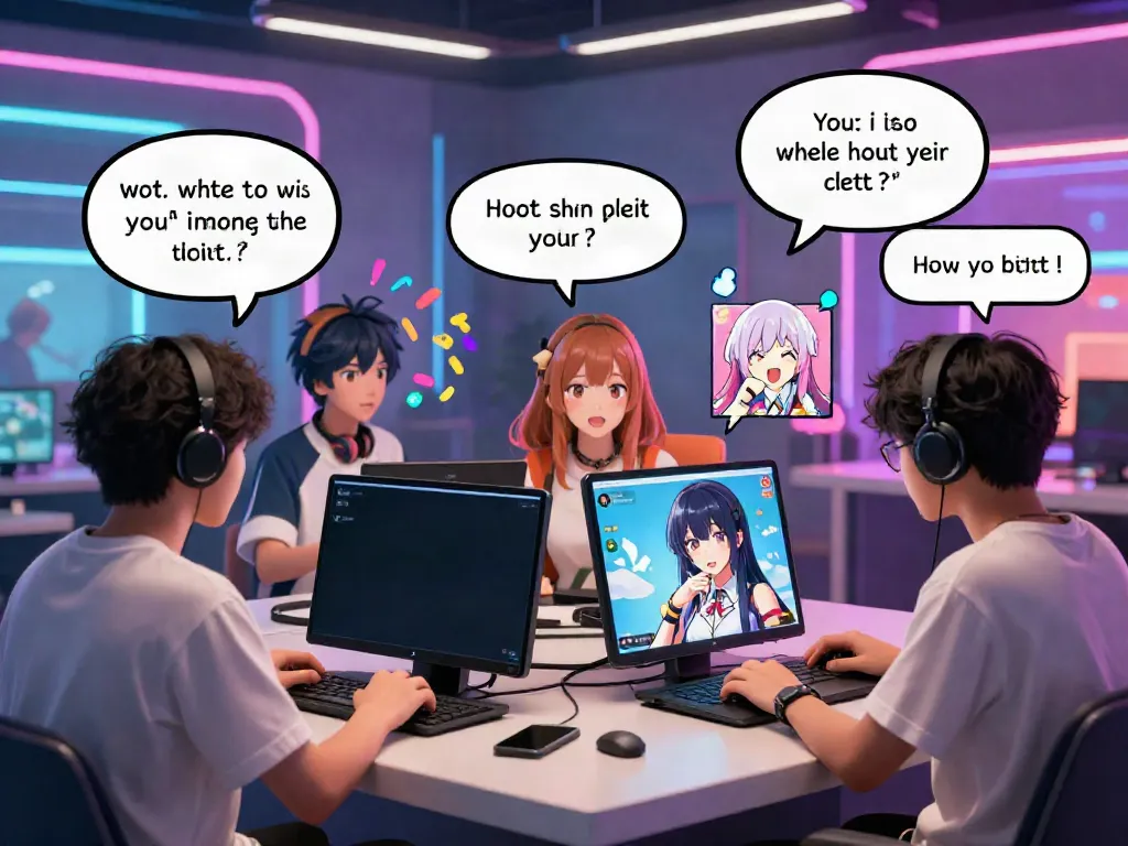 Engaging scene of diverse users exploring hentai ai chat with animated characters and lively conversation.