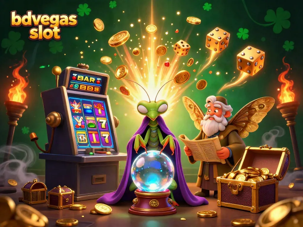 Engage with bdvegas slot featuring dynamic cartoon characters and a rich jackpot scene in a mystical setting.