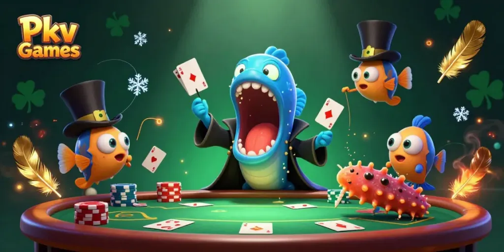 Experience thrilling Pkv Games card tricks in a magical underwater casino scene.