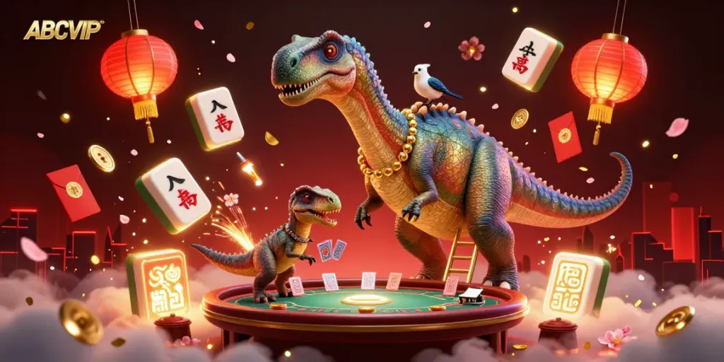 Experience thrilling gameplay with ABCVIP at a vibrant casino featuring a towering brontosaurus!