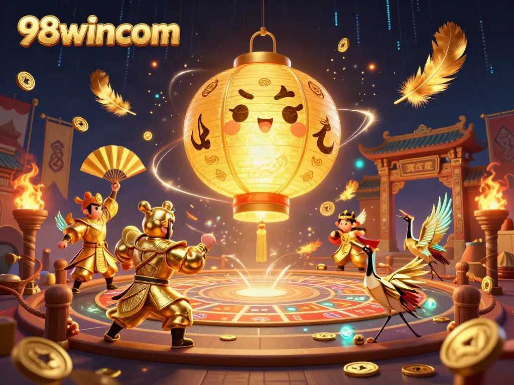 Engage with thrilling gameplay at 98wincom, showcasing golden lantern spirit and winning symbols.