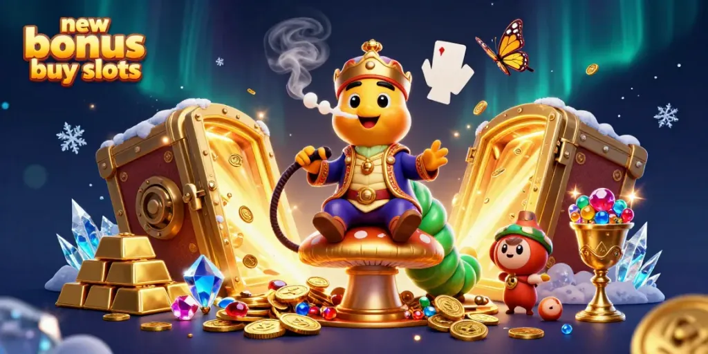 Engage with new bonus buy slots featuring a vibrant caterpillar in a sultan outfit alongside gems and golden treasures.