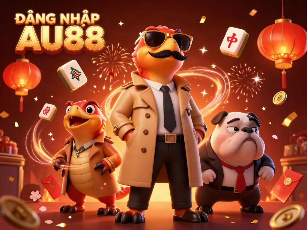 Experience thrilling gaming with ĐĂNG NHẬP AU88 in a vibrant, 3D casino scene featuring adventurous characters.
