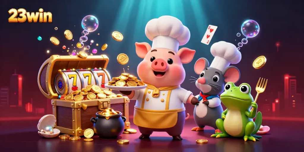 Experience winning strategies with 23win's golden treasures and lively casino elements.