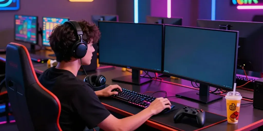 Pemain fokus pada permainan slot online di OYO288 dengan setup modern.