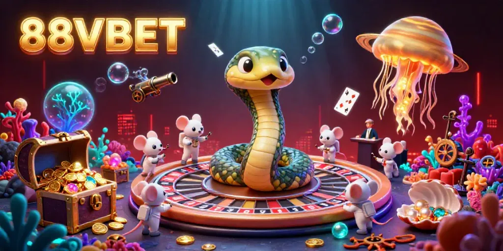 Experience vibrant cosmic casino thrills with 88VBET in this 3D illustration of a roulette wheel in space.