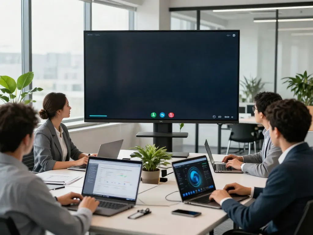 Deepfake free meetings with professionals engaged in a corporate video call, showcasing deepfake detection technology.