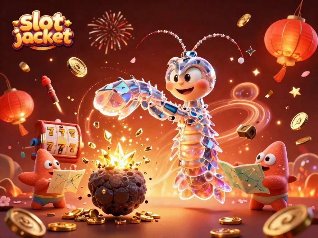 Experience thrilling wins at the slot jackpot with a vibrant casino-themed illustration featuring gems and coins.