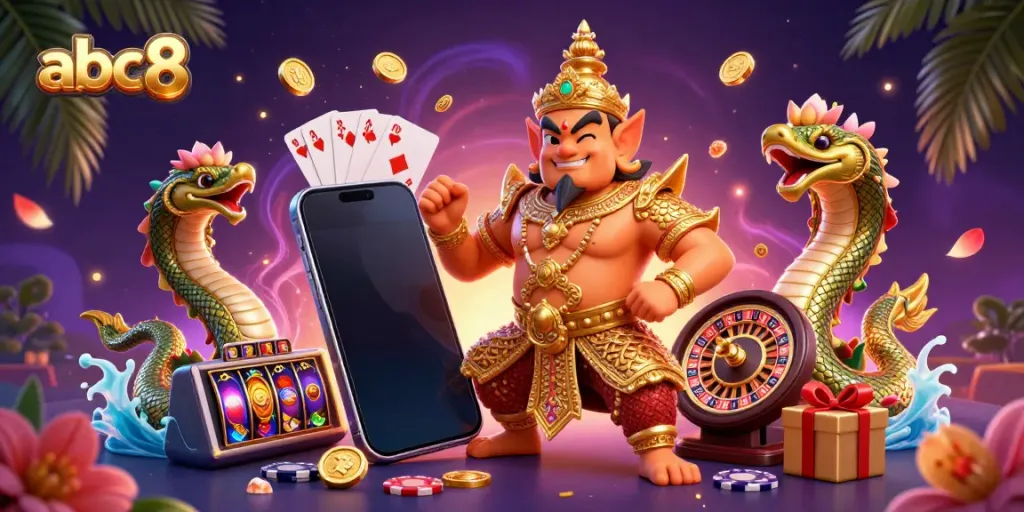 Engage in thrilling slot game action with abc8’s vibrant casino scene featuring guardian spirits and golden treasures.