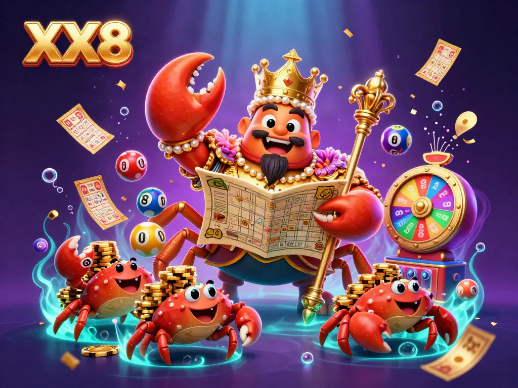 Experience thrilling gameplay at XX8, featuring a golden crab emperor amidst dynamic gaming elements.