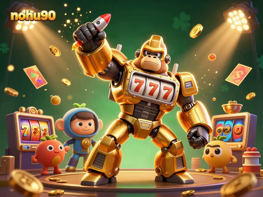 Experience thrilling gameplay with nohu90 in this vibrant illustrated casino scene filled with slots and action.