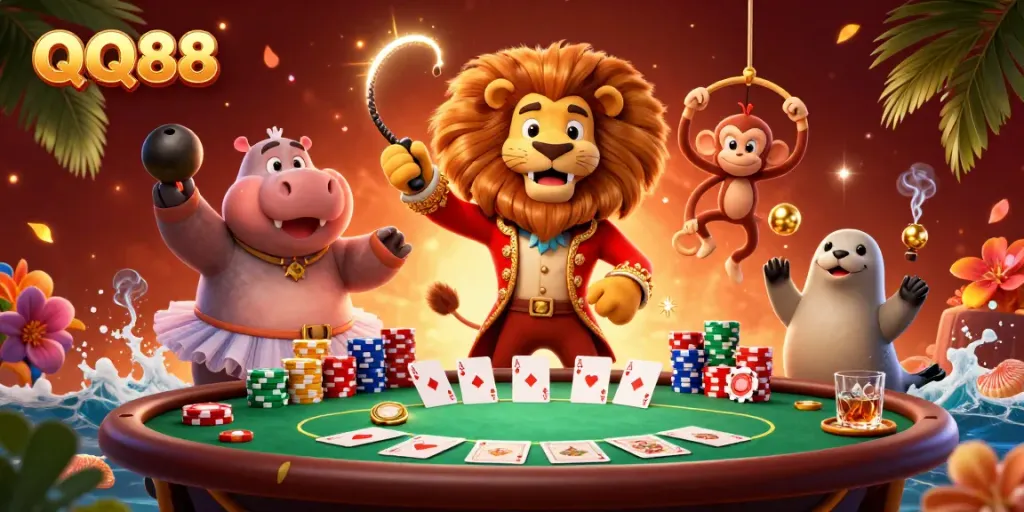 Experience the thrill of QQ88's exciting online gambling adventure in a vibrant casino scene.
