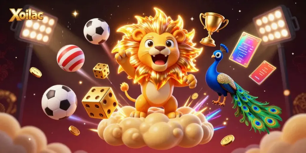 Xoilac captures the thrill of sports betting with dynamic imagery of games and competitions.