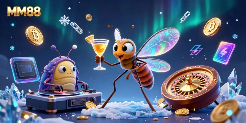 Experience engaging casino action with MM88 through vibrant 3D mascot scenes and crypto visuals.