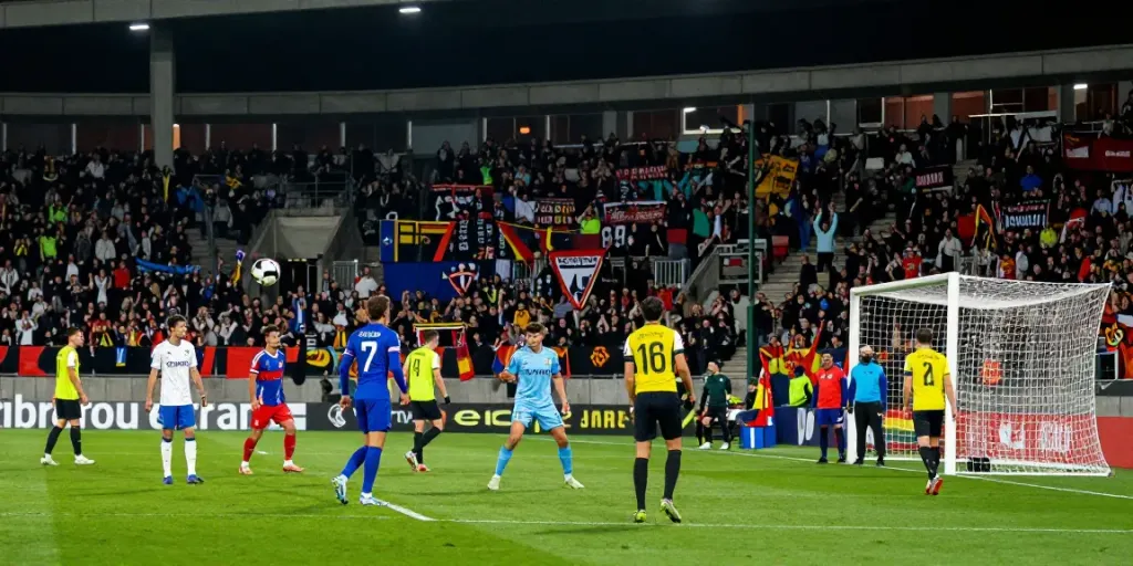 TOP10 นักเตะ in action during a thrilling football match, showcasing vibrant player dynamics and fan engagement.