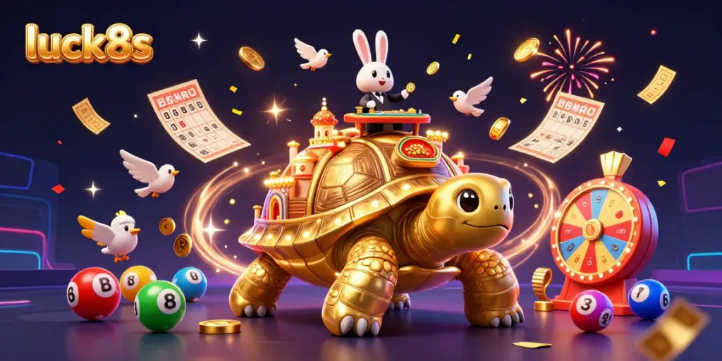 Engage with luck8s through vibrant casino-themed illustration with unique characters and dynamic elements.