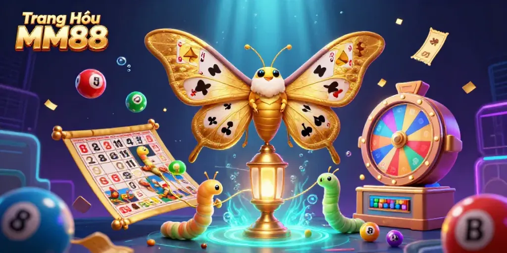 Experience winning excitement at Trang Chủ MM88 with vibrant casino-themed illustrations and dynamic game elements.