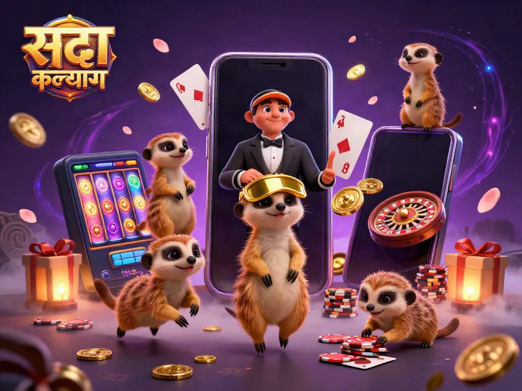 सट्टा मटका कल्याण का शानदार 3D कैसिनो दृश्य, जहां meerkats एक साथ खेल रहे हैं।