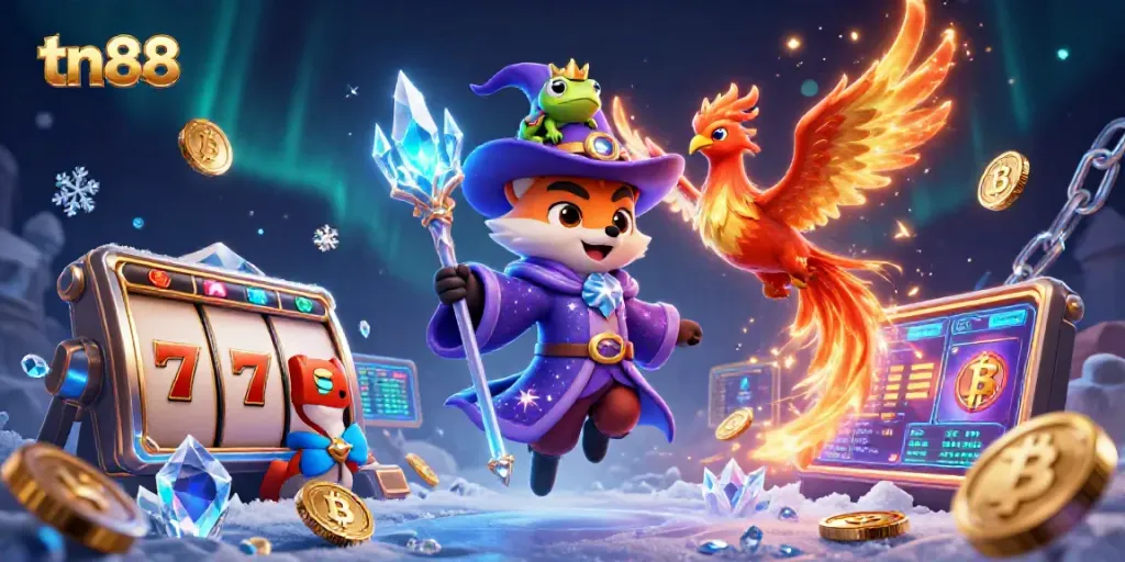 Experience thrilling tn88 gameplay with enchanting wizard fox, phoenix, and dynamic casino elements.