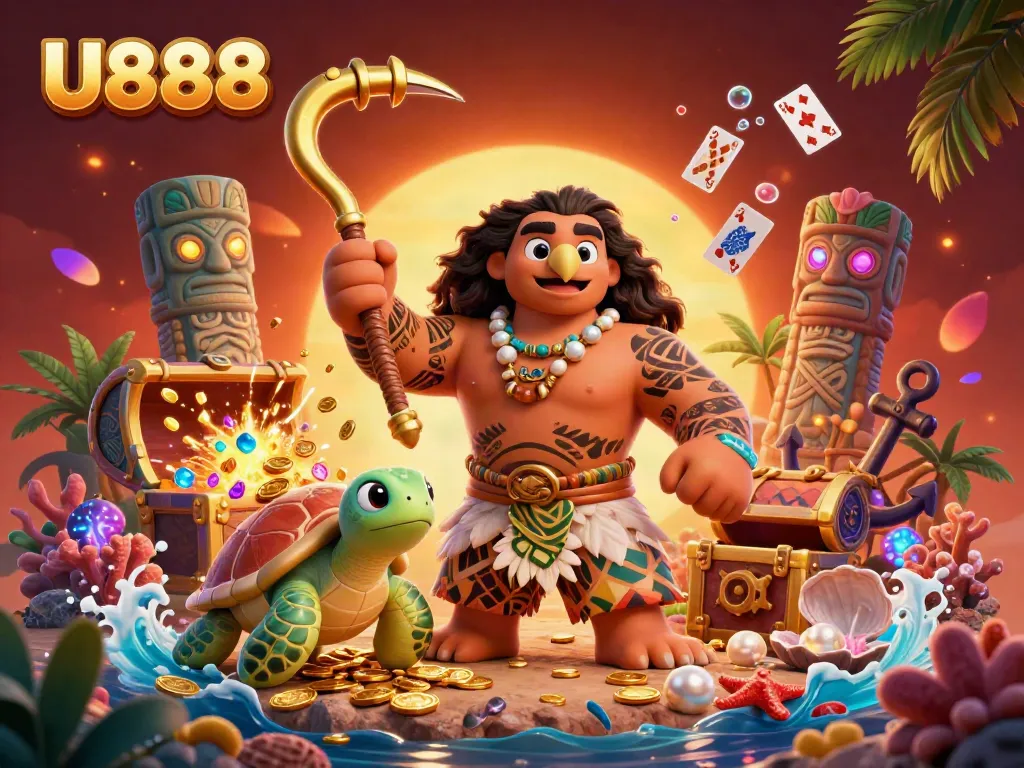 Experience thrilling gameplay at U888 with vibrant, cartoon-style characters and dynamic casino elements.